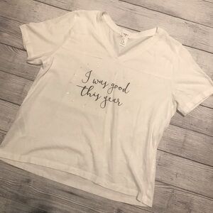 Forever 21 White I Was Good This Year V-Neck Shirt
